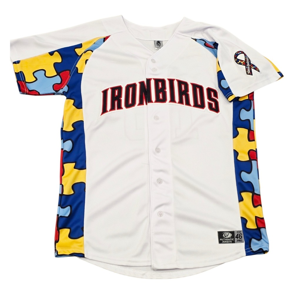 Aberdeen Ironbirds #19 Game Worn Signed Autism Awareness Jersey Sz 46
